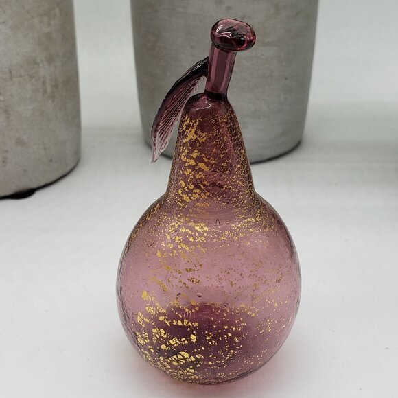 Vintage Small Amethyst Gold Aventurine Blown Art Glass Pear - Picture 1 of 9